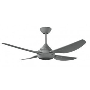 An image of a titanium-coloured ceiling fan in front of a white background.