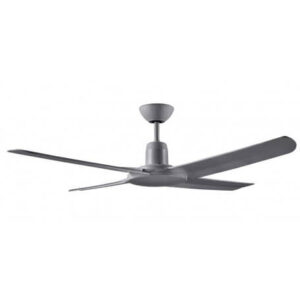 An image of a titanium-coloured ceiling fan in front of a white background.