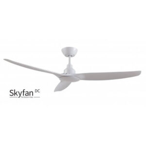 An image of a white Skyfan ceiling fan in front of a white background.