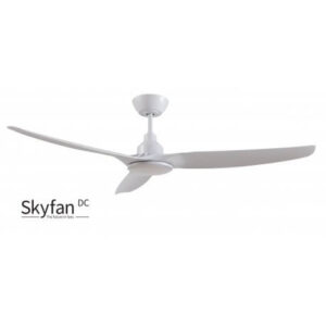 An image of a white Skyfan ceiling fan in front of a white background.