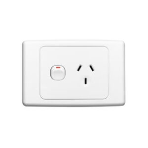 An image of a white Clipsal 2000 Series Single Switch Outlet in front of a white background.