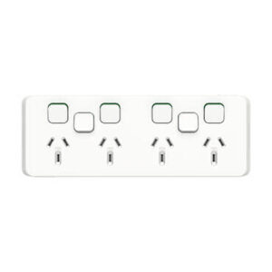 An image of a white Clipsal Iconic Quad Power Point in front of a white background.