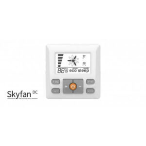 An image of a white, square Skyfan DC Wall Control against a white background.