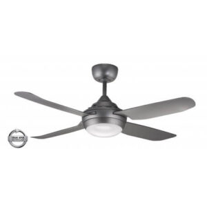 An image of a titanium-coloured Spinika 4 blade ceiling fan in front of a white background.