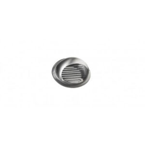 An image of a silver, round V150SHEG exterior grille in front of a white background.