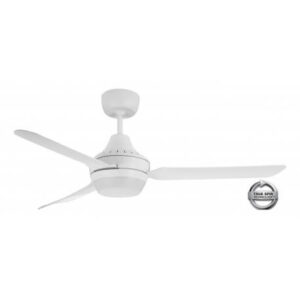 An image of a white Stanza 3 Blade Ceiling Fan with Acrylic light in front of a white background.