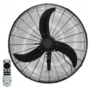 An image of a black WAL75-DC Oscillating Wall Fan in front of a white background.