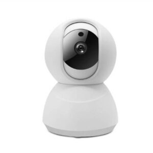 An image of a white and black Smart WIFI Pan & Tilt Camera in front of a white background.