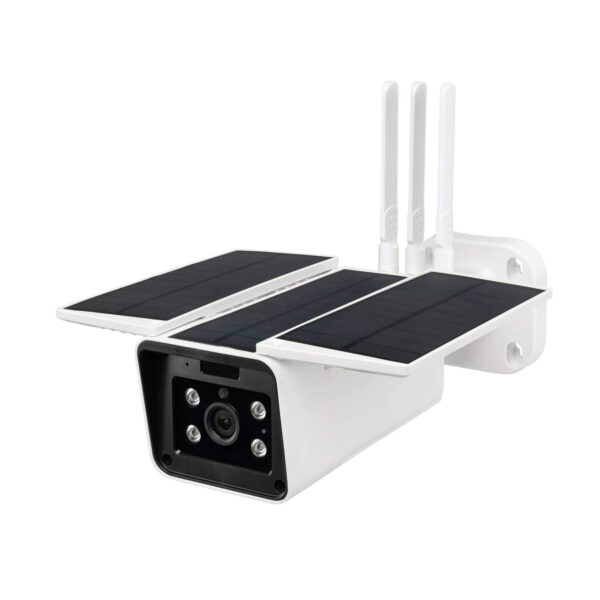An image of a Trident Smart WIFI Solar Camera with solar panels on top in front of a white background.