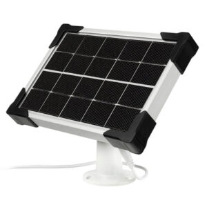 An image of a white & black solar panel in front of a white background.