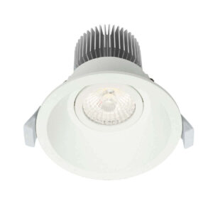 An image of a white Minitrim-II CCT Gimbal Downlight in front of a white background.
