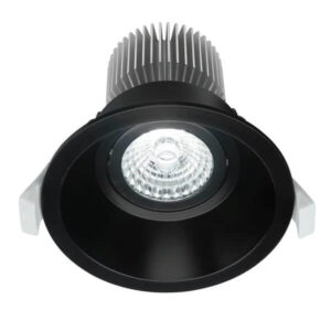 An image of a black Minitrim-II CCT Gimbal Downlight in front of a white background.