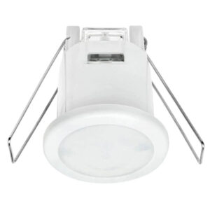 An image of a white Eye360 Mini Recessed Security Sensor in front of a white background.