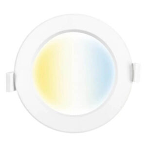 An image of a white-trimmed Sync Smart Bluetooth Mesh CCT LED Downlight in front of a white background.