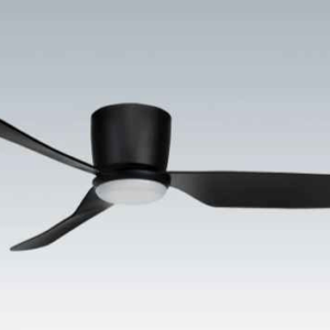 An image of a matte black Preston 48" ceiling fan in front of a gray background.
