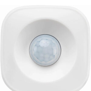 An image of a white, square Smart PIR Sensor Series II in front for a white background.