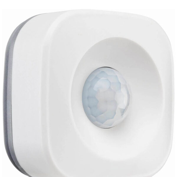An image of the side of a white Smart PIR Sensor Series II in front of a white background.