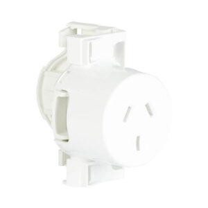 An image of a white Clipsal 10A 3 Pin Single Plug Base in front of a white background.