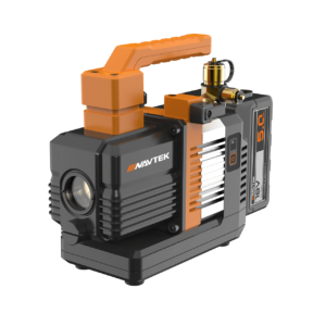 An image of a black and orange 13060 - Navtek NP2DLM Vacuum Pump in front of a white background.