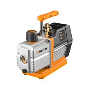 An image of a silver, black and orange Navtek NP4DP Vacuum Pump in front of a white background.
