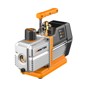 An image of a silver, black & orange Navtek NP7DP Vacuum Pump in front of a white background.