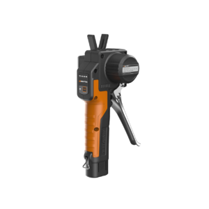 An image of a black & orange Navtek NEF6LM Cordless Power Flare Tool in front of a white background.