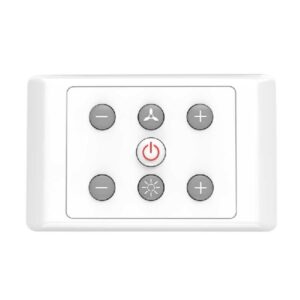 An image of a white DC3WCM Ventair DC3 wall control with grey buttons in front of a white background.